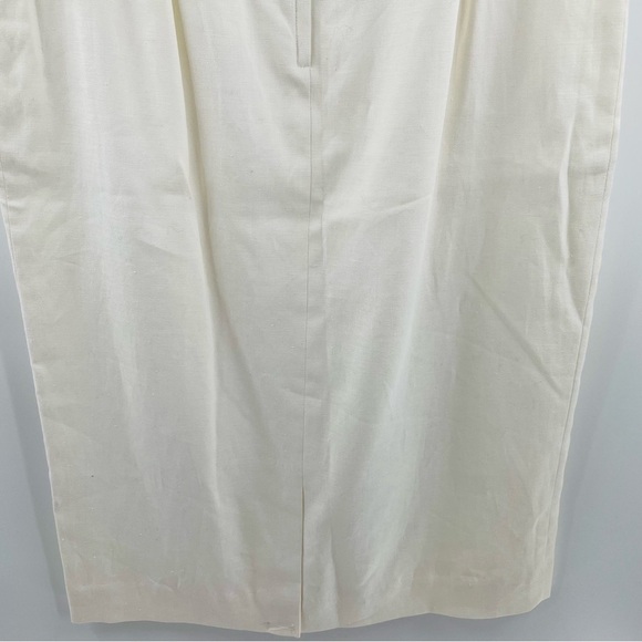 NWT Vintage Casual Corner 100% Linen Eggshell Zip Button Kick Pleat Midi Skirt - Picture 5 of 8